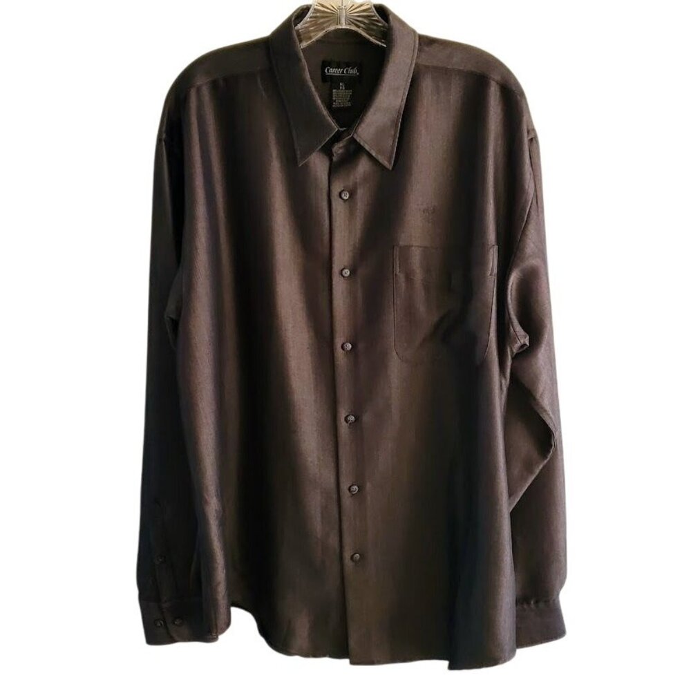 Classic Career Club Men's Long Sleeve Dress Shirt – Black Chevron Pattern, XL